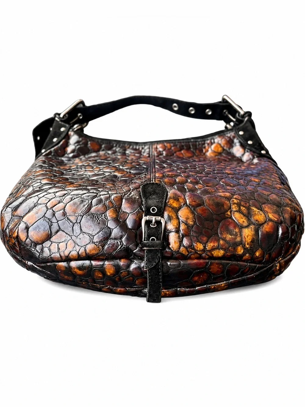 Donald J. Pliner Made In Italy Patent Embossed Croc Hobo Bag